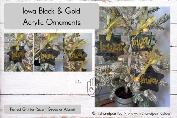 Iowa Black and Gold Acrylic Christmas Ornaments