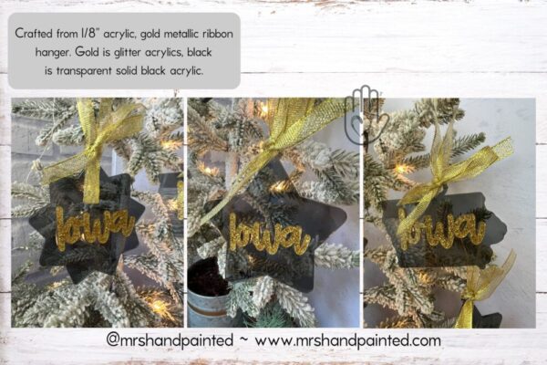 Iowa Black and Gold Acrylic Christmas Ornaments