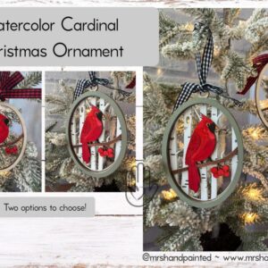 Watercolor Cardinal Layered Wood Christmas Ornament