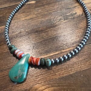 Turquoise Teardrop Sterling Pearl Choker – 14 inch