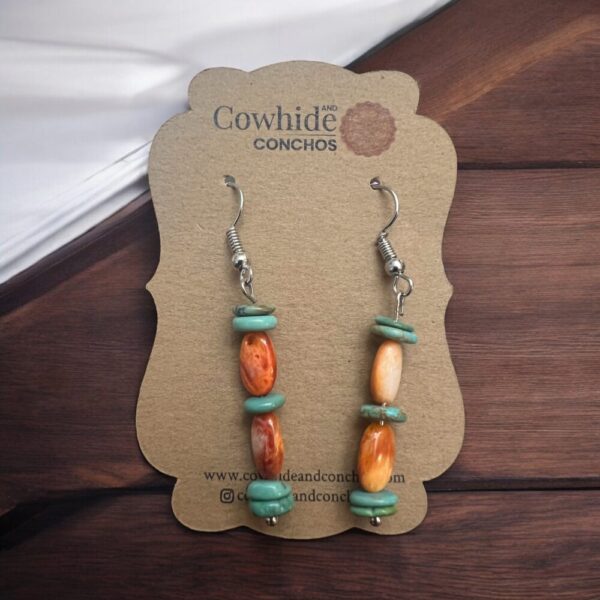 Orange Spiny and Green Turquoise Simple Dangle Earrings