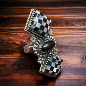 Double Checkered Sterling Ring – Adjustable 8