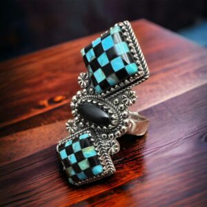 Double Checkered Sterling Ring – Adjustable 8 – 2 colors available