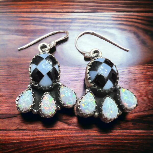 Checkered with Opal Clover Earrings