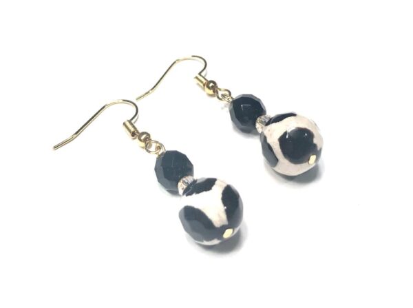 Handmade Giraffe Print Black Beige Earrings Women