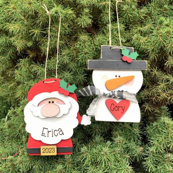 Wooden Santa & Snowman Ornament