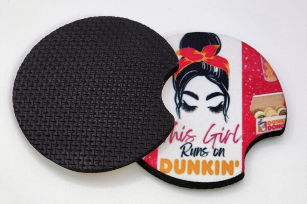 Car Coasters Set of 2 “This Girl Runs on Dunkin” Handmade