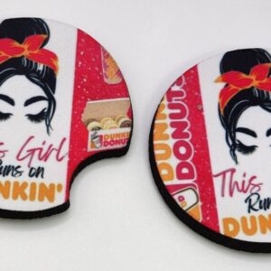 Car Coasters Set of 2 “This Girl Runs on Dunkin” Handmade