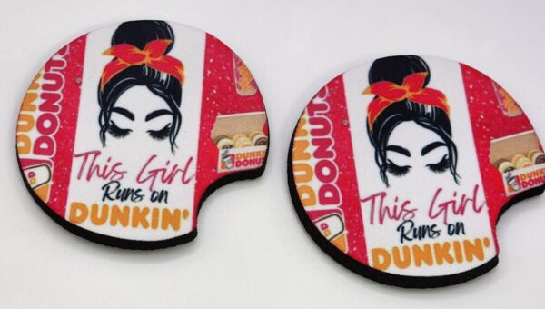 Car Coasters Set of 2 “This Girl Runs on Dunkin” Handmade