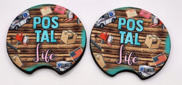 “Postal Life” Mail Carrier Car Coasters Set of 2