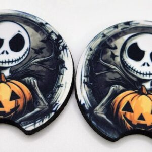 Fall Halloween Car Coasters Set of 2 Absorbent Jack Skellington Pumpkin