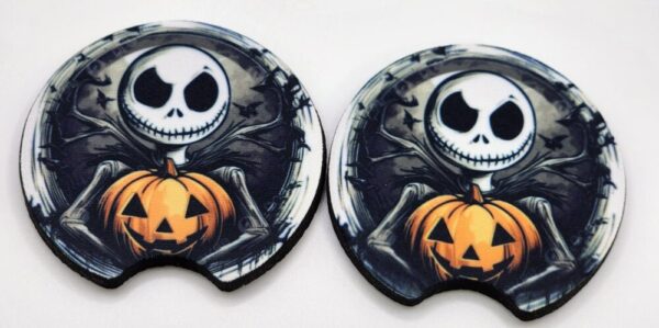 Fall Halloween Car Coasters Set of 2 Absorbent Jack Skellington Pumpkin