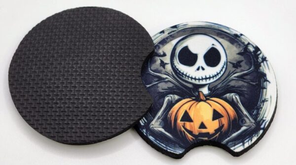 Fall Halloween Car Coasters Set of 2 Absorbent Jack Skellington Pumpkin