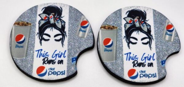 Car Coasters Set of 2 This Girl Runs on Diet Pepsi