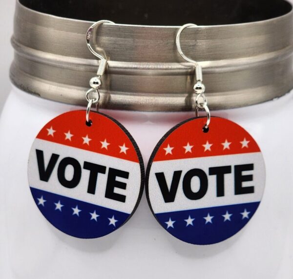 Vote Earrings Red White Blue Wooden Handmade Lightweight Sterling Silver