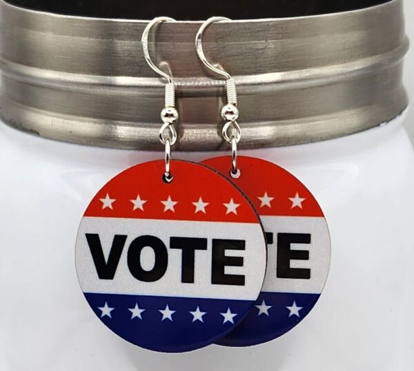 Vote Earrings Red White Blue Wooden Handmade Lightweight Sterling Silver