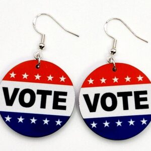 Vote Earrings Red White Blue Wooden Handmade Lightweight Sterling Silver