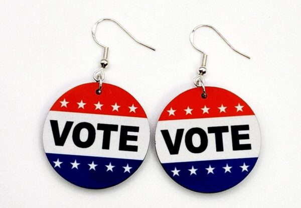 Vote Earrings Red White Blue Wooden Handmade Lightweight Sterling Silver