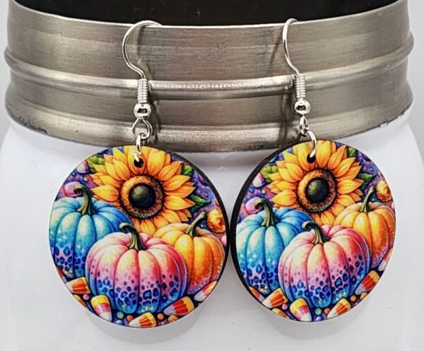 Brightly Colored Fall Earrings Pumpkins Sunflower Candy Corn