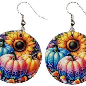 Brightly Colored Fall Earrings Pumpkins Sunflower Candy Corn