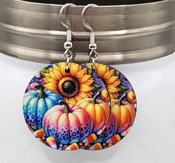 Brightly Colored Fall Earrings Pumpkins Sunflower Candy Corn