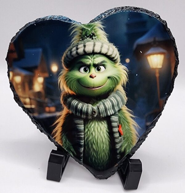 Grinch 6″ Photo Slate Christmas Decor Heart Shaped