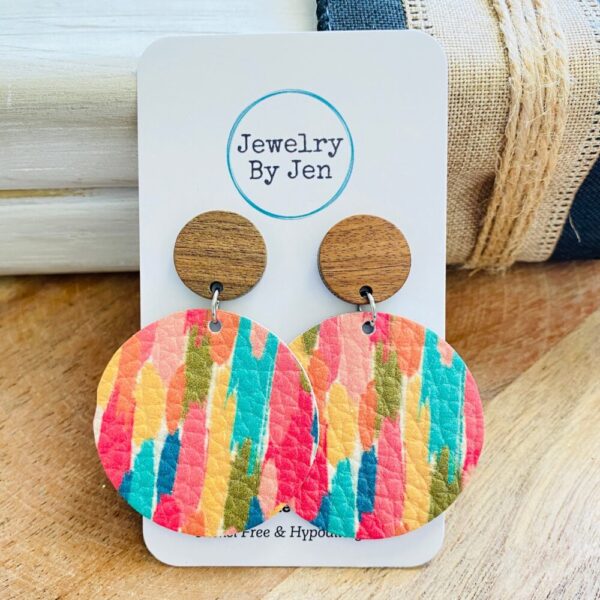 Wood Stud Earring: Colorful Brushstrokes