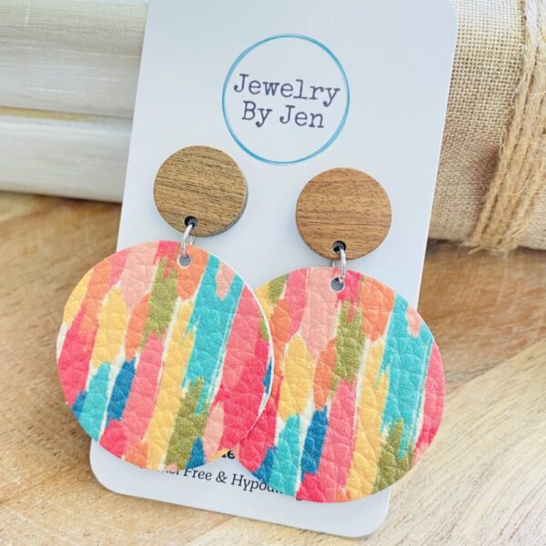 Wood Stud Earring: Colorful Brushstrokes