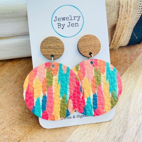 Wood Stud Earring: Colorful Brushstrokes