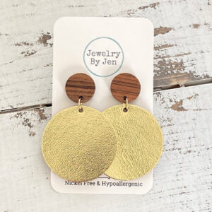 Wood Stud Earring: Smooth Gold Metallic