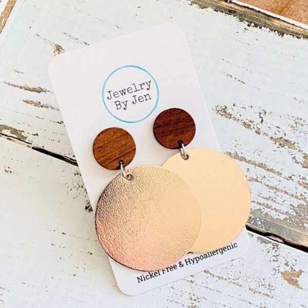 Wood Stud Earring: Smooth Rose Gold Metallic