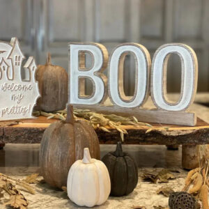 Halloween Carved “BOO” on a base