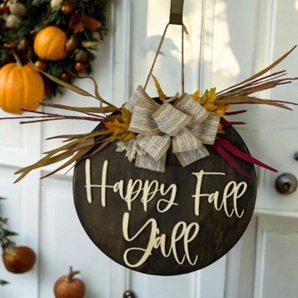 Happy Fall Y’all Front Door Sign | Fall Front Door Decor | Round Door Sign | Door Hanger | Fall Decor