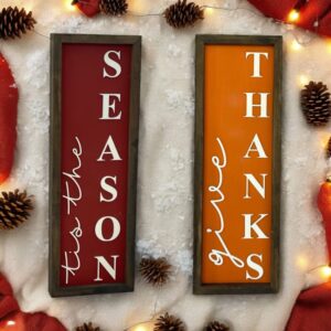 Reversible – Give Thanks Tis The Season 3D Farmhouse Sign | Reversible Holiday Signs | Fall Decor | Christmas Decor