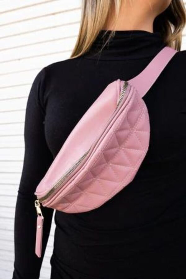 Pink Faux Leather Puffy Fanny Pack