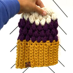 Crochet Puff Stitch Slouch Hat | Mustard + Purple + Off White