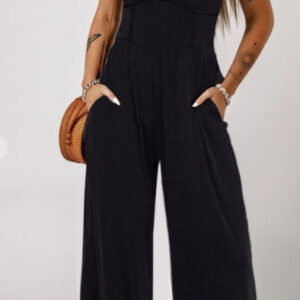 Cinched Waist Sleeveless Wide Leg Jumpsuit