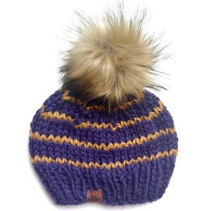 Adult Stripe Knit Hat | Purple + Mustard Yellow