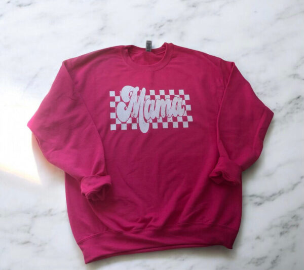 Checkered Mama Hot Pink Crewneck Sweatshirt