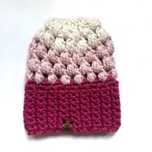 Crochet Puff Stitch Slouch Hat | Pink + Cream