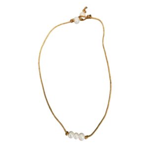 17″ Simple Pearl & Leather Necklace