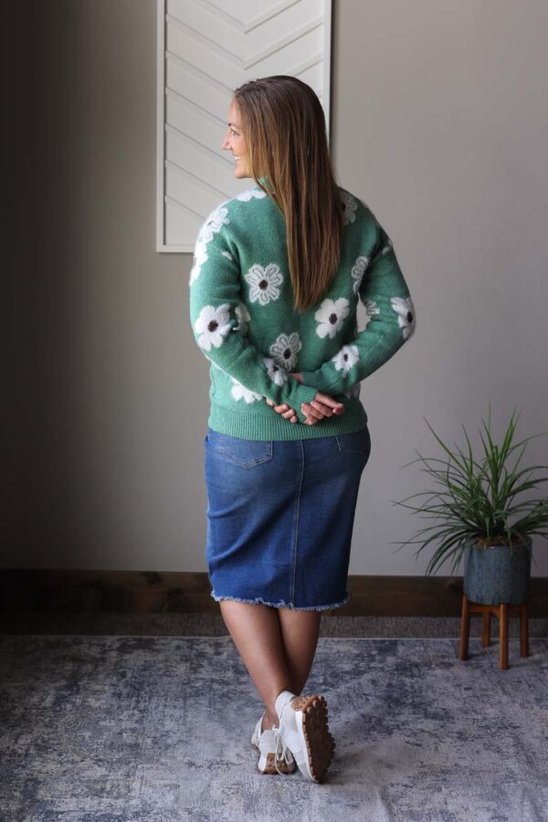 Green Floral Half Zip Sweater