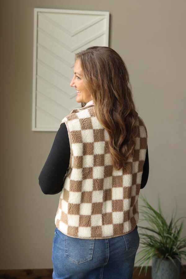 Khaki Checkered Sherpa Vest • S-2XL PLUS