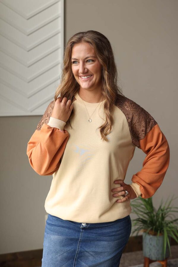 Khaki Lace Patchwork Sweatshirt