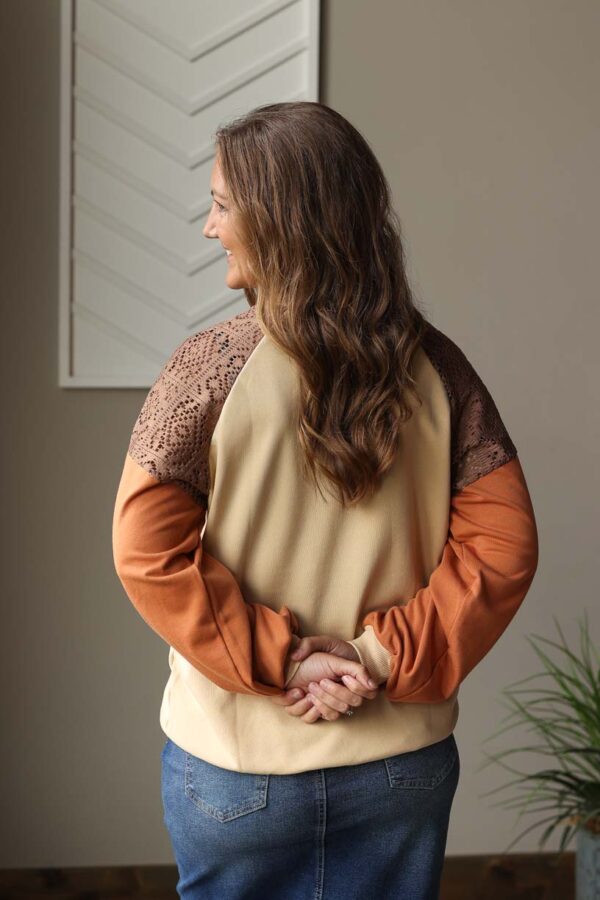 Khaki Lace Patchwork Sweatshirt