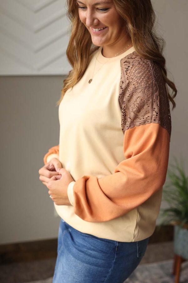 Khaki Lace Patchwork Sweatshirt