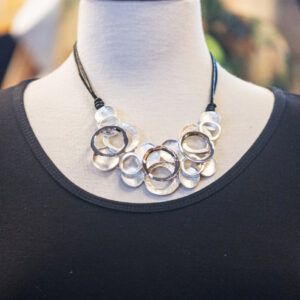 Circles & Bubbles Silver and Black Cord Necklace