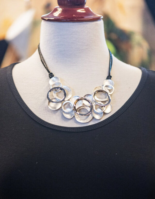 Circles & Bubbles Silver and Black Cord Necklace