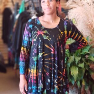 Black/Rainbow Tie Dye Long Sleeve Tunic