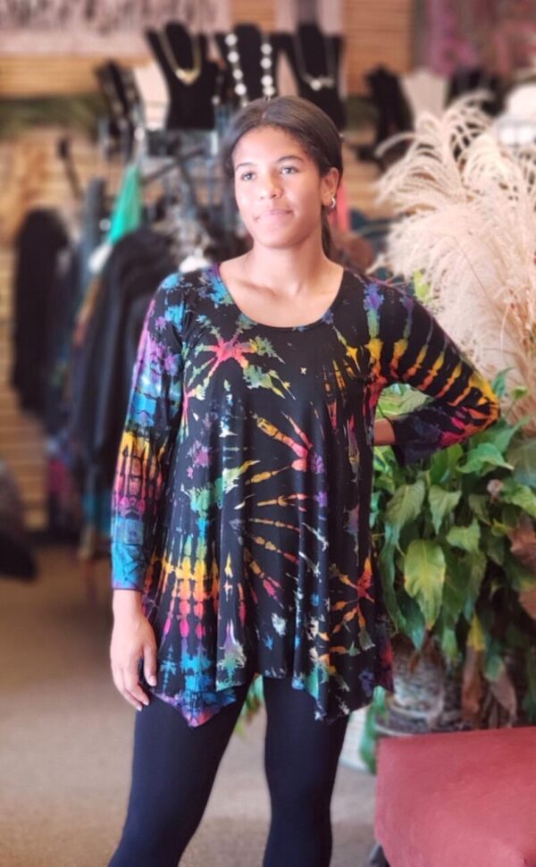 Black/Rainbow Tie Dye Long Sleeve Tunic